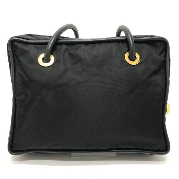 CELINE Circle logo vintage Shoulder Bag Nylon / Leather Black/GoldHardware